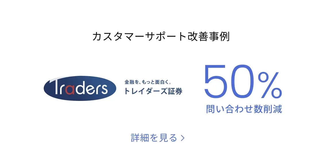 カスタマーサポート改善事例　トレイダーズ証券　50％問い合わせ数削減
