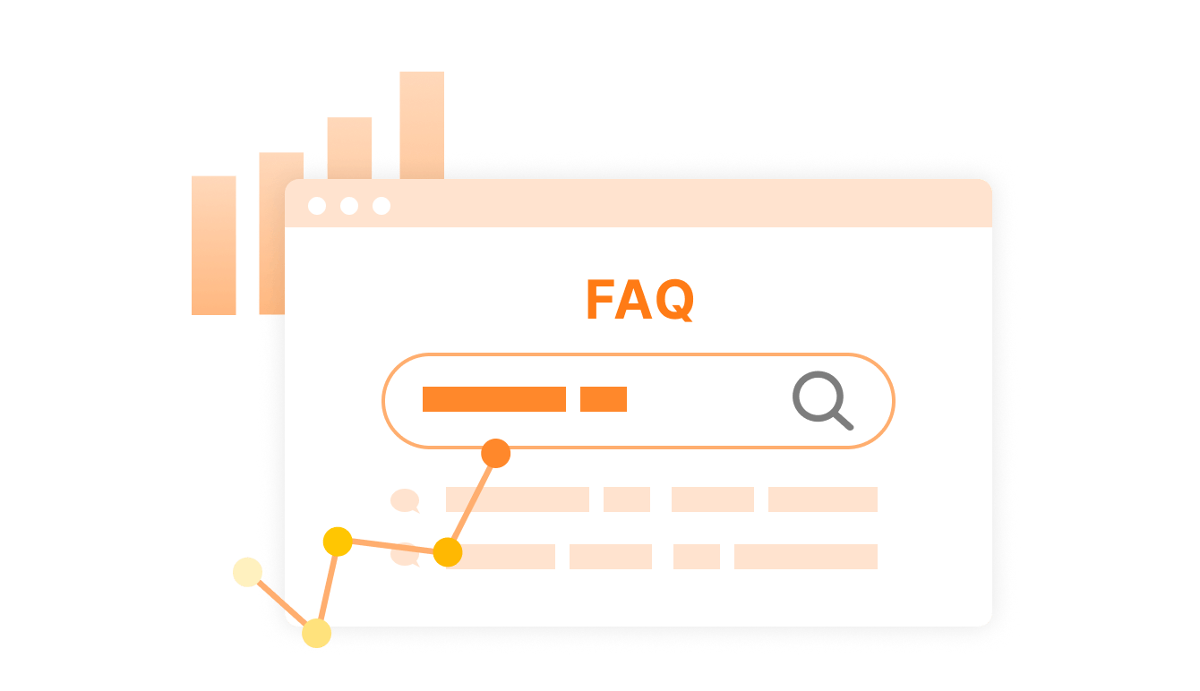 検索行動レポートをイメージするFAQ画面のブラウザとグラフ 検索行動レポートをイメージするFAQ画面のブラウザとグラフ