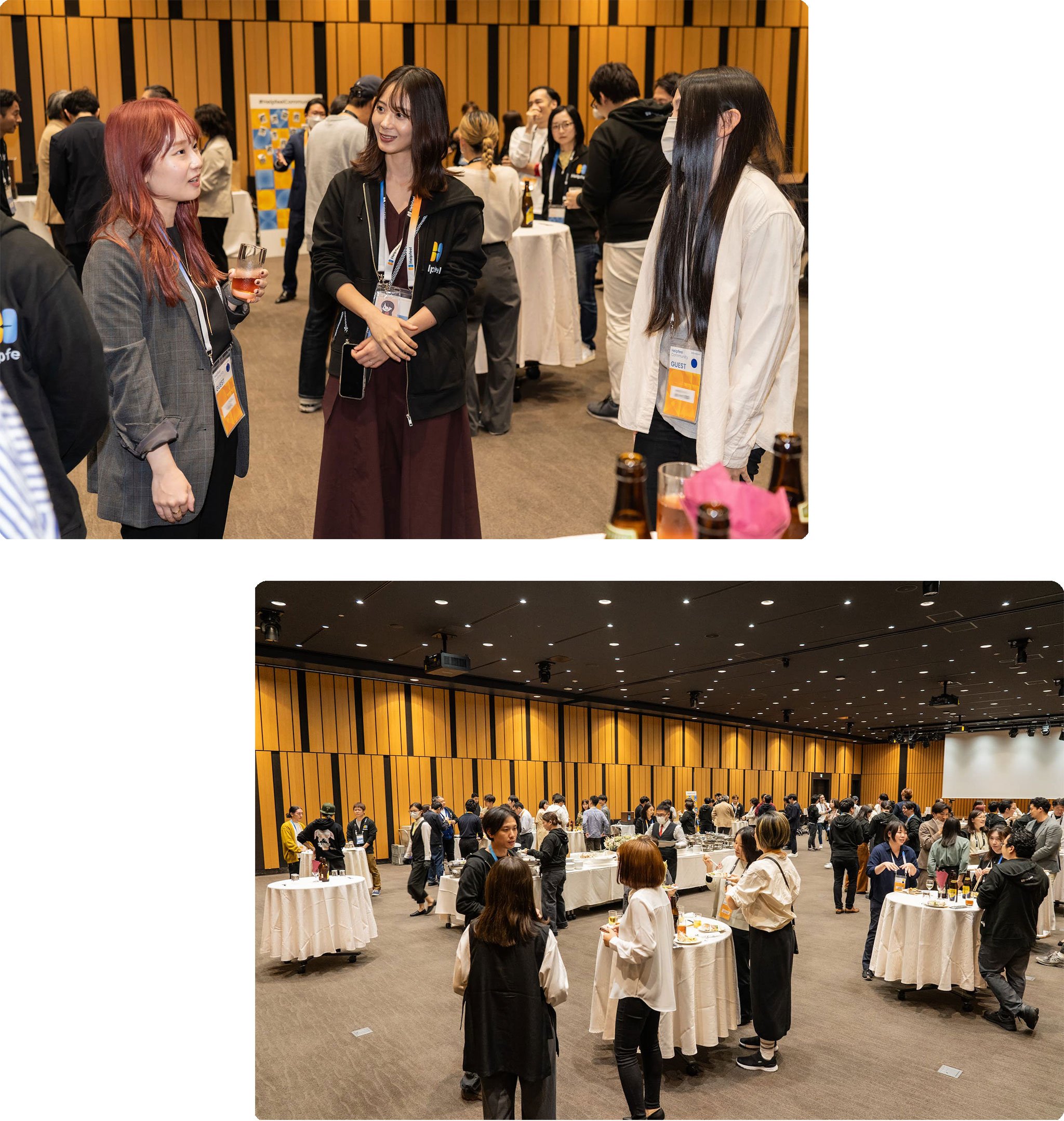 懇親会は丸テーブルを囲み立食形式
