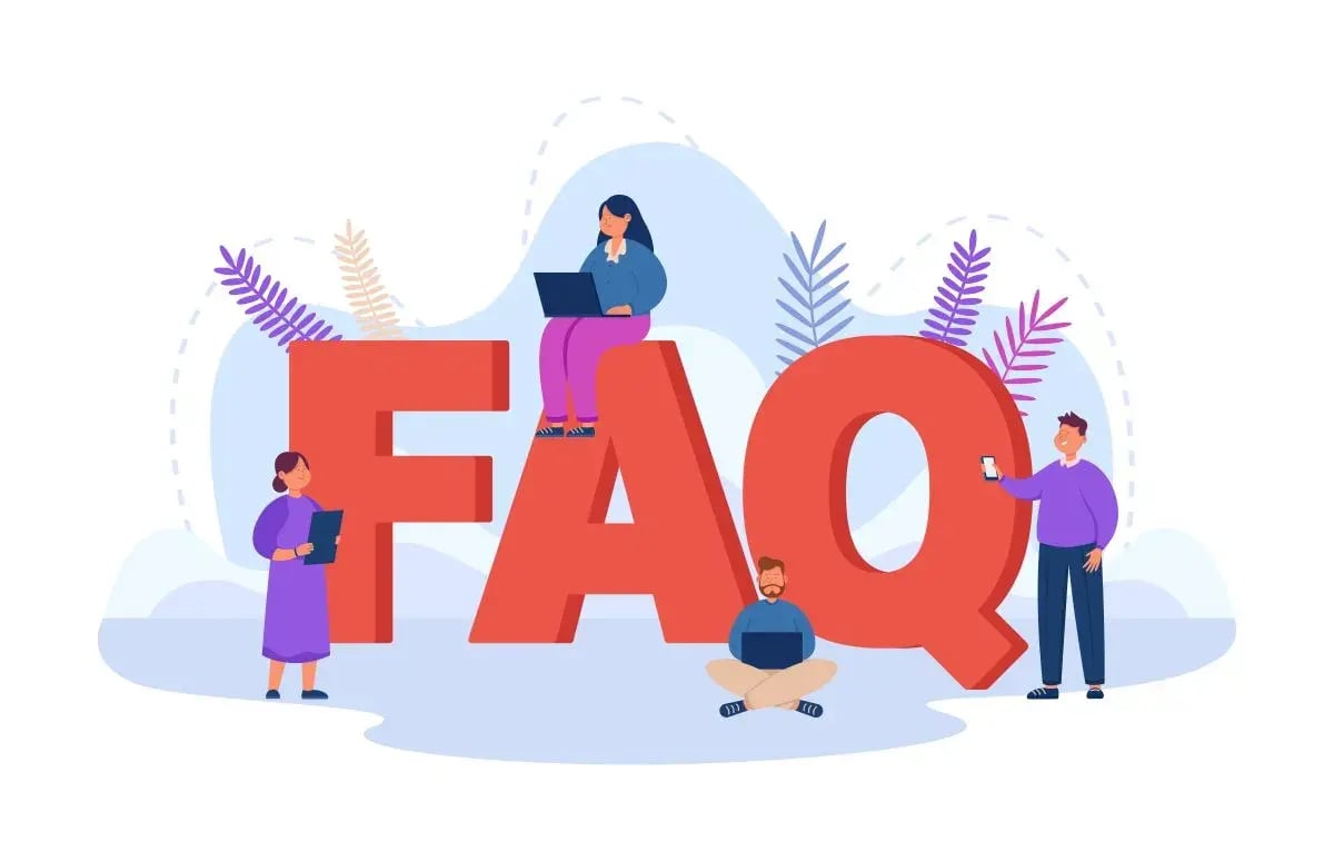 Tiny business people with giant FAQ letters