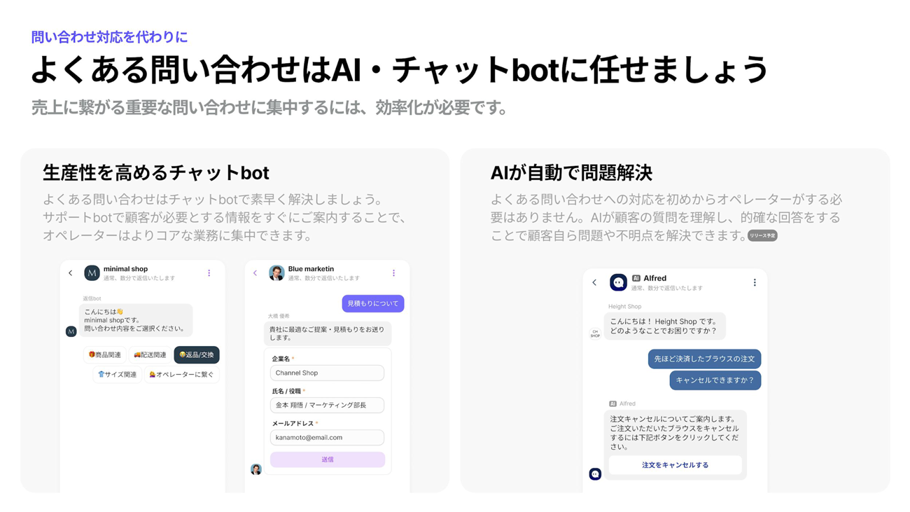 よくある問い合わせはAIに任せましょう。売り上げに繋がる重要な問い合わせに集中するには効率化が必要