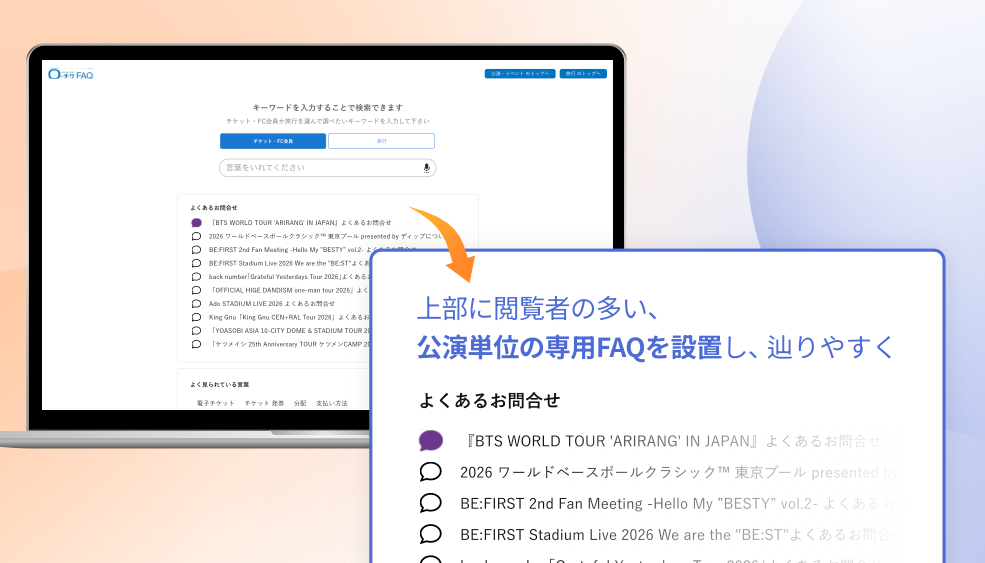 FAQトップページ画面　上部に公演単位の専用FAQが並んでいる