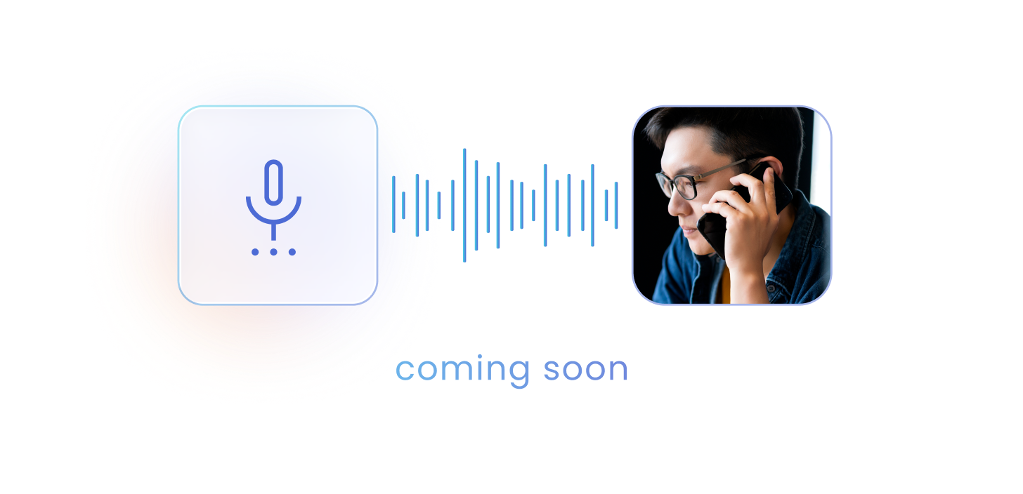音声関連の新機能予告「coming soon」のイメージ画像。