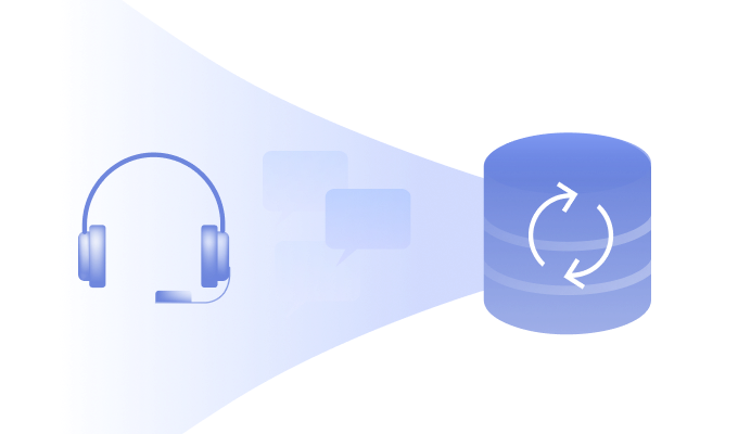 問い合わせ対応の音声や会話データを蓄積し、継続的に活用・改善する仕組みを表したイメージ